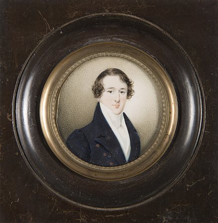 Scuola del sec. XIX "Ritratto virile" miniatura tonda su avorio (d. cm 6) In...