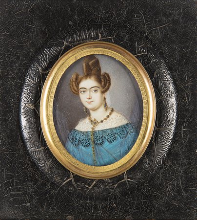 Scuola del sec. XIX "Madame Bussi" 1838, miniatura ovale su avoiro (cm 6x5)...
