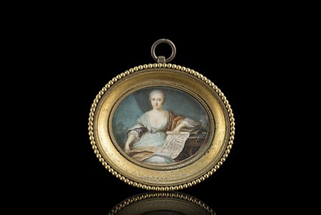 Ignoto, sec XVIII "Allegoria della geografia" miniatura su carta (cm 5x6,5)...