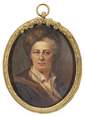 Maestro del sec. XIX "Ritratto di uomo con cappello di pelliccia" miniatura...