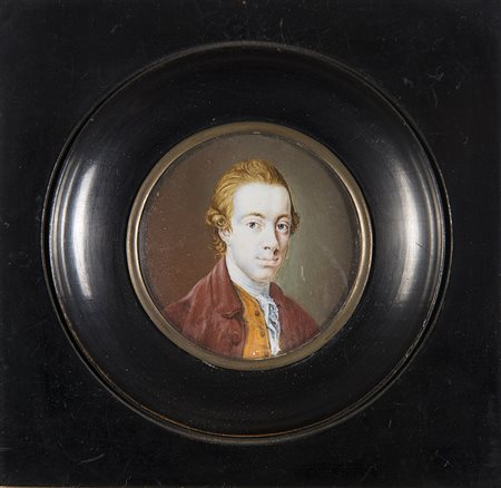 Maestro del sec. XIX "Ritratto virile" miniatura tonda su avorio (d. cm 6) In...