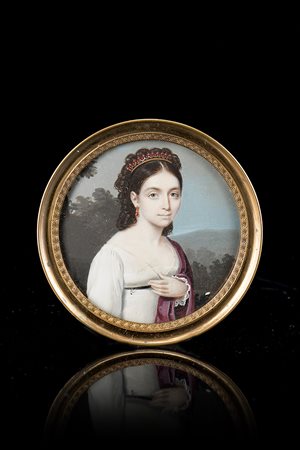 Giorgio Banchi (Novara 1789 - Milano 1853) "Ritratto di dama" miniatura su...