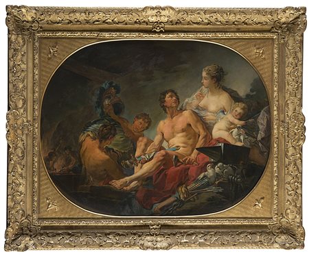 Scuola francese "Venere, Vulcano e amorini" olio su tela (cm 85,5x112) In...