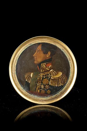 Scuola del sec. XIX "Ritratto di Carlo Alberto" miniatura su lacca (d. cm...