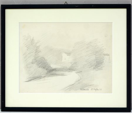 Renato Vernizzi (Parma 1904 - Milano 1972) "Strada di campagna" 1958, matita...