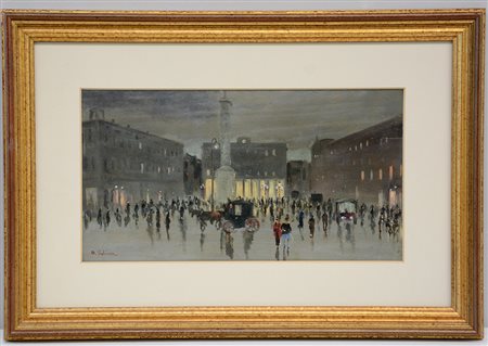 Pellissier "Scorcio di Parigi con figure e carrozze". Olio su cartone (cm...