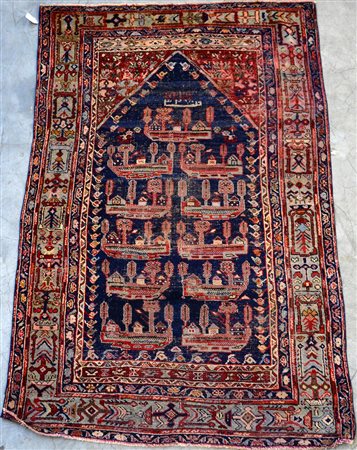 Tappeto preghiera Mudjur, Anatolia, fine secolo XX. Mirab a fondo blu con...