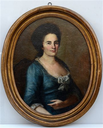 Ignoto del secolo XVIII "Nobildonna" olio su tela ovale (cm 74x59)In cornice...