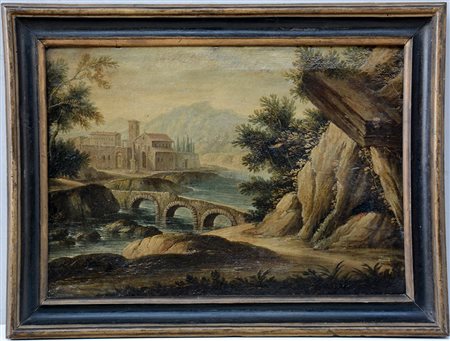 Scuola dell'italia centrale dell'inizio del secolo XVIII "Paesaggio fluviale...