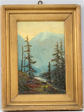 Ignoto "Paesaggio montano" olio su tavoletta (cm 33x22) siglato in basso a...