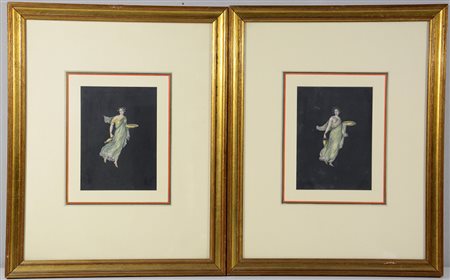 Coppia di stampe decorate alla maniera neoclassica raffiguranti vestali (cm...