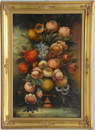 Vici "Vaso di fiori", olio su tela (cm 90x60) firmato in basso a destra, in...