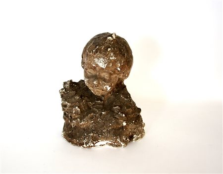 Ignoto. Mezzo busto di bambina. Scultura in gesso patinato(h cm 37) (difetti)