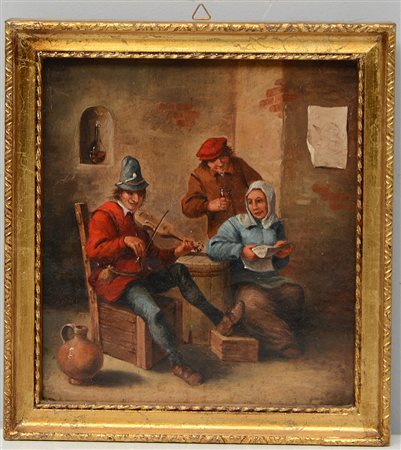 Ignoto, "La ballata", olio su tela (cm 24x22), in cornice (lievi difetti)