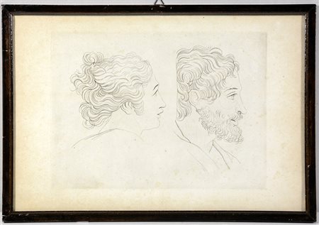 Stampa raffigurante profili alla maniera neoclassica (cm 26,5x39). In cornice...