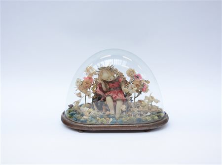 Arte della fine fine del sec. XIX. Composizione con Ges˘ bambino in cera,...