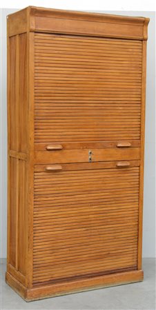 Mobile da ufficio in legno massello a due ante a saracinesca, montanti...