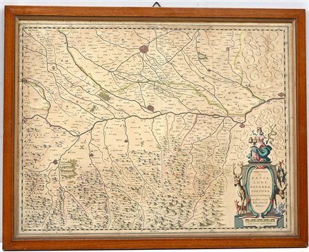 Antica carta geografica a colori raffigurante i territori di Pavia, Lodi,...