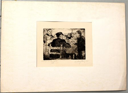 Arturo Checchi (1886 - 1971) "Pranzo in famiglia" 1919, acquaforte (battuta...