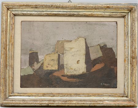 Sandro Pinetti (Nossa 1904 - Bergamo 1987) "Natura morta" tecnica mista...