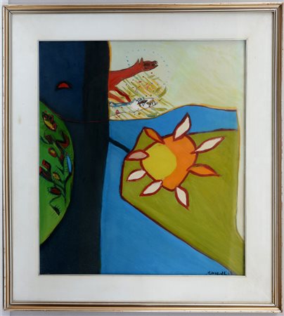 Firma indecifrata "Composizione" acrilico su tela(cm 80x70) Firmato in basso...