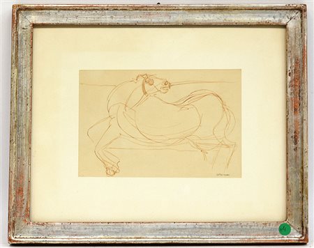 Ignoto, "Cavallo" 1965, disegno a penna su carta (cm 13.5x19.5) firmato in...