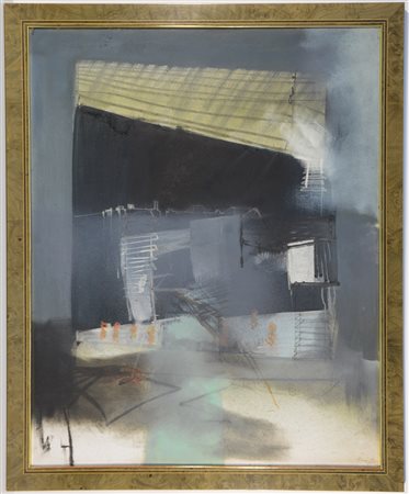 Bonelli "Senza titolo" 1963, tecnica mista su tela (cm 80x100). Firmato e...