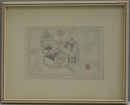 Ferroni "Balcone sul mare" 1947, tecnica mista su carta (cm 19x29) firmato e...