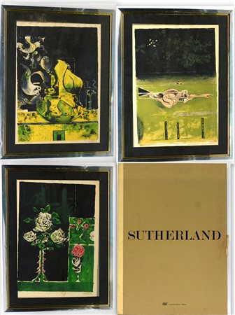 Sutherland Graham (Londra -1903 1980) tre litografie a colori in cornice con...