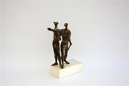Ignoto "Figure" scultura in bronzo (h. cm 27,5) poggiante su base a plinto in...