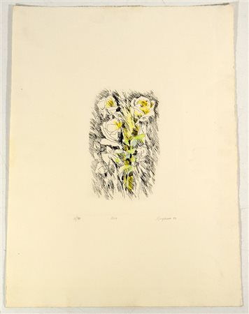 Gagliola "Rose" 1990, acquaforte a colori (cm 53x39) esemplare 1/90 (lievi...