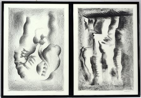 Giandante X (Milano 1900 - 1984) "Senza titolo" due pastelli su carta (cm...