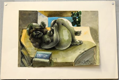 Ercole Pignatelli (Lecce 1935) "Nudo" 1978, tecnica mista su carta (cm...