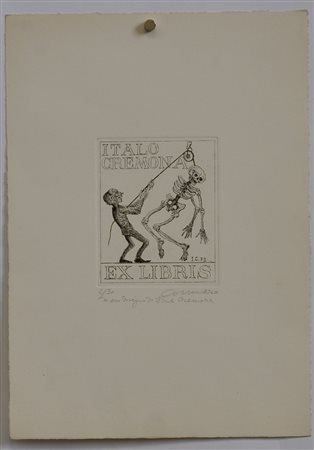 Firma indecifrata "Ex Libris Italo Cremona" incisione (cm 35x25) esemplare...