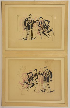 Vladimir Lebedev coppia di litografie (cm 25,5x34). In cornici (difetti)