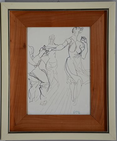 Guttuso "Boogie Woogie" inchiostro su carta (cm 31x22,5). Recante firma in...
