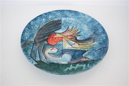 Gianni Dova (Roma 1925 - Milano 1991) Piatto in terracotta policroma smaltata...