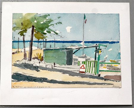 Biasion Renzo "Senza titolo" acquerello su carta (cm 7,5x25) montato su...