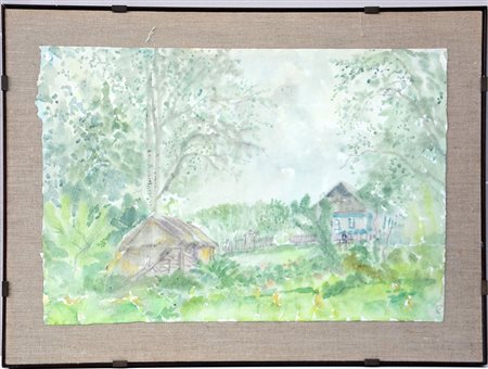 Ignoto "Paesaggio" acquerello su carta (cm 44x65). In cornice