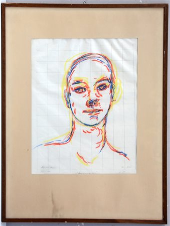 Ignoto "Volto" tecnica mista su carta (cm 54x46). Firmato "Carmassi" e...