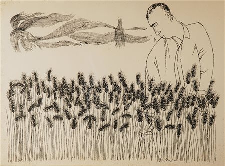 Ben Shahn (1898 - 1969) "Senza titolo", litografia, cm 72x100