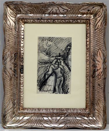 Ignoto "L'incontro", disegno a tecnica mista su cartoncino (cm 21x12,5)...