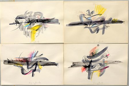 Sergio Dangelo (Milano 1932) "Senza titolo" 1960, undici tecniche miste su...