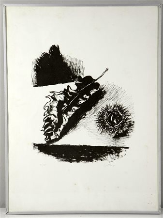 Renato Guttuso (Bagheria 1912 - Roma 1987) "Studio di foglie e riccio",...