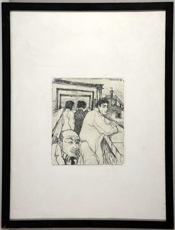 Bepi Romagnoni (Milano 1930 - Villa Simius 1964) "Figure", acquaforte (cm...