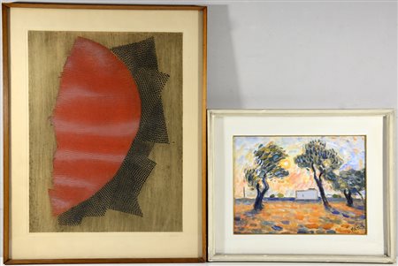 lotto composto da un dipinto firma indecifrata, olio su tavola (cm 30x40) e...