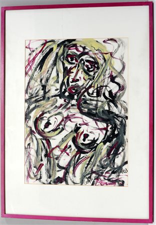 Firma indecifrata, "Composizione", acrilico su carta (70x50) firmato e datato...