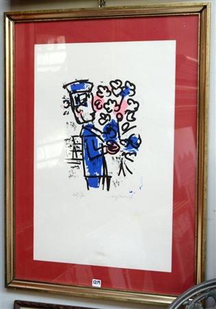 Franco Rognoni (Milano 1913 - 1999) "Senza titolo" litografia (cm 66x48)...