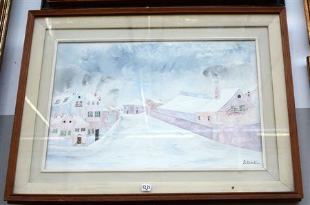 Engel "Ingresso di villaggio" olio su tela (cm 40x60) firmato in basso a...