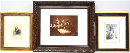 Lotto composto da due incisioni raffiguranti Moliere e Bonaparte, e una...